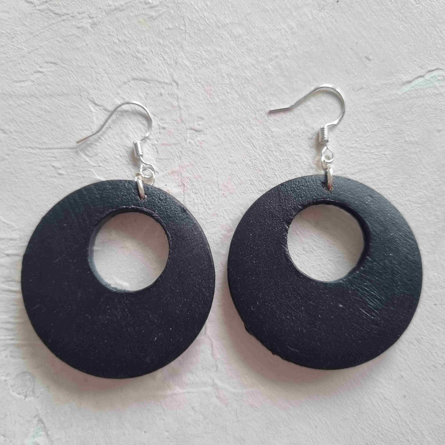 Textured Round Earring - Black and Silver