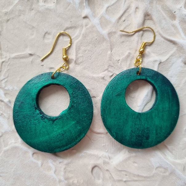 Textured Round Earring - Green and Gold