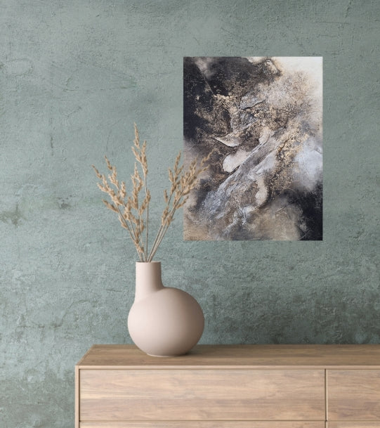 Textured abstract painting in scandi style decoration..