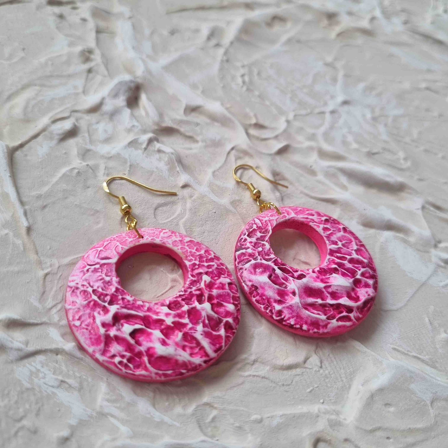 Textured Round Earring - Pink