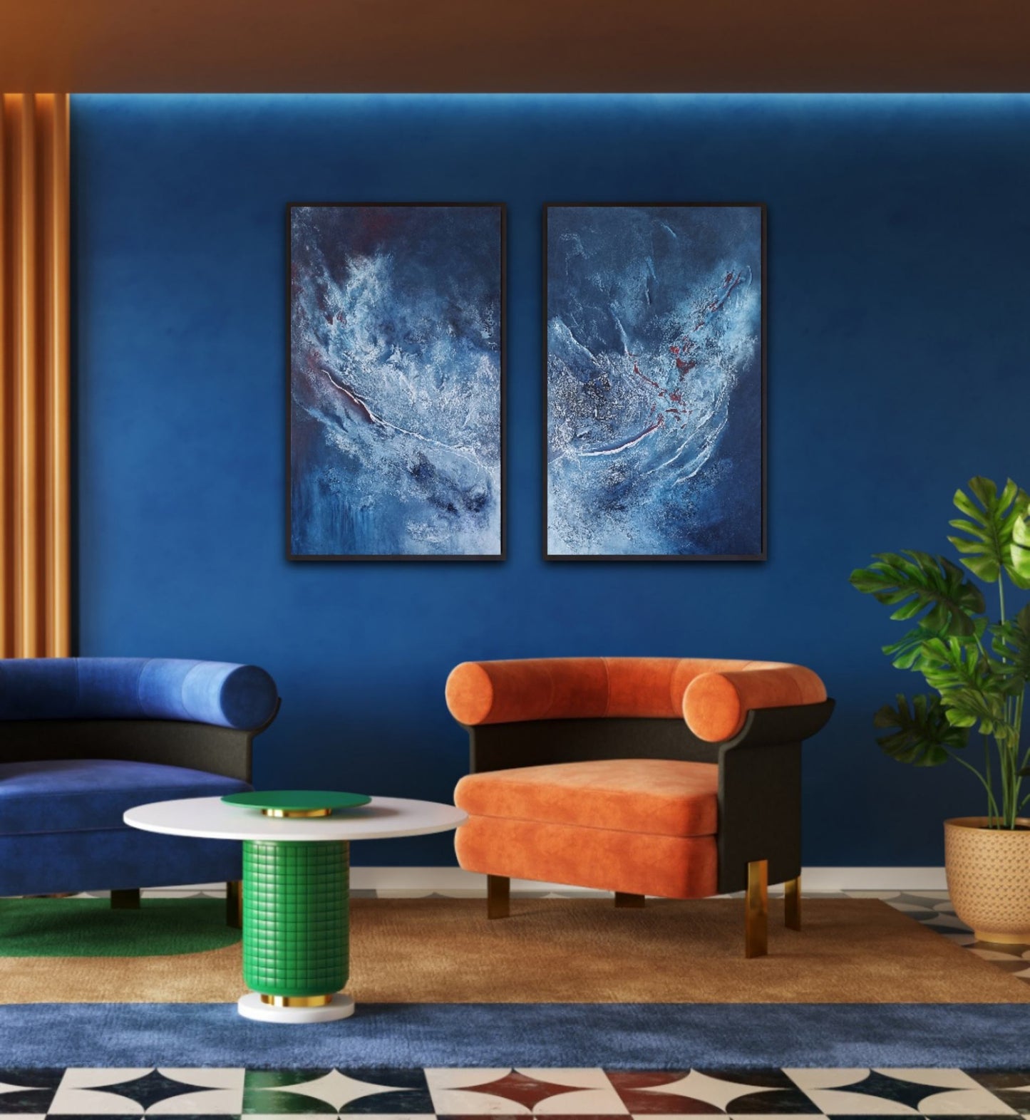 Together We Will Live Forever – Blue Abstract Two Piece Wall Art