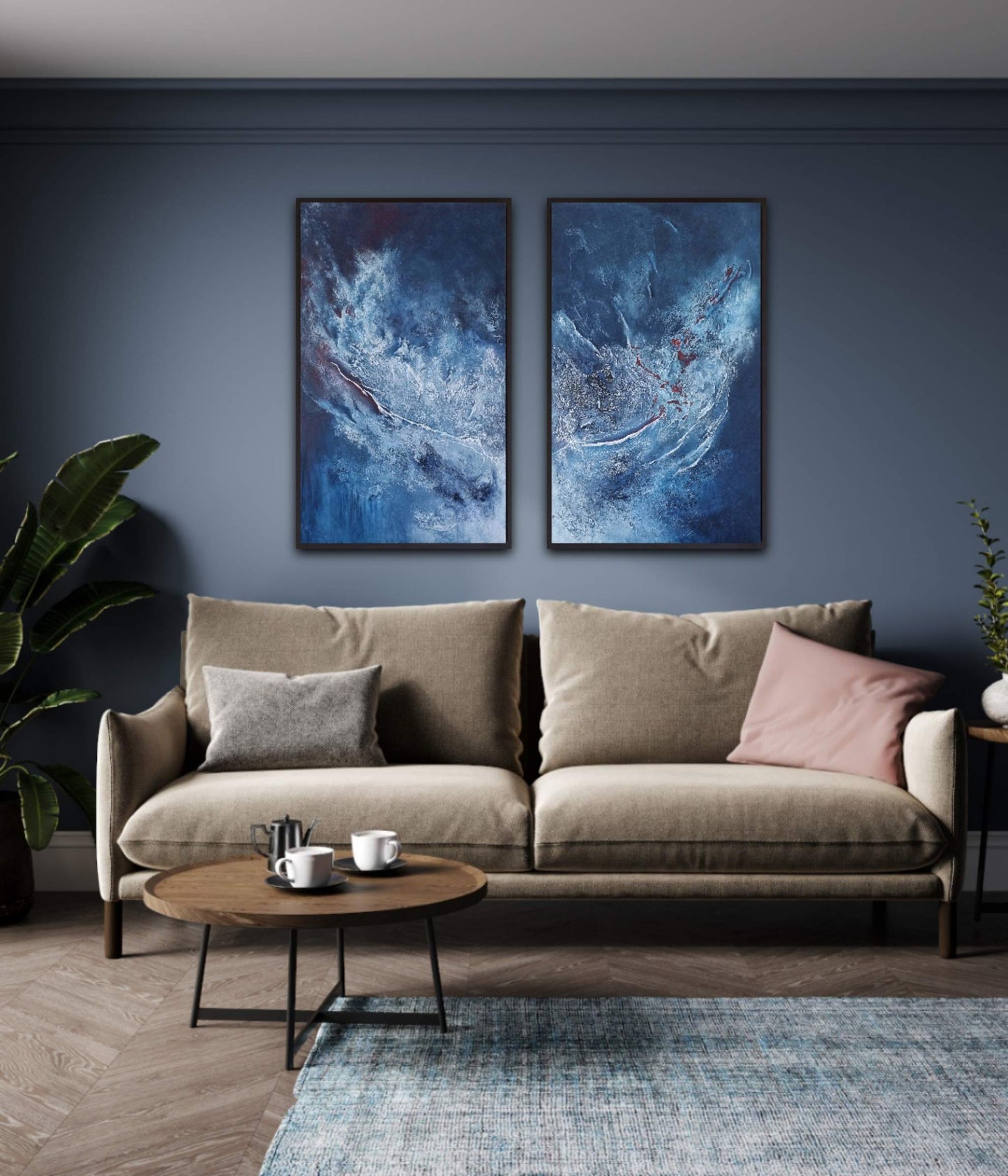 Together We Will Live Forever – Blue Abstract Two Piece Wall Art