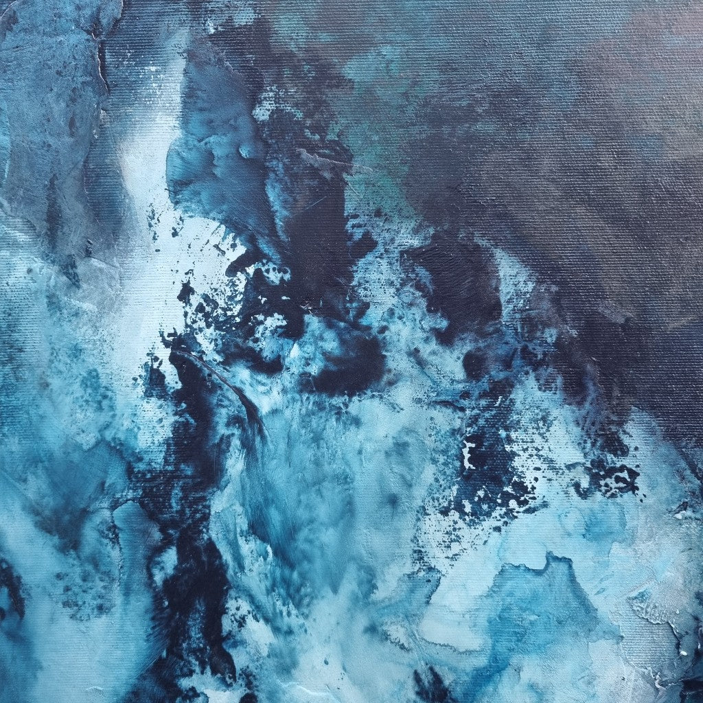 Details of blue abstract acrylic painting.