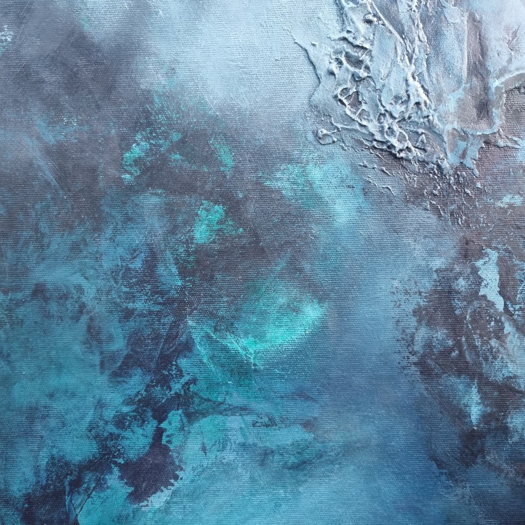 Details of blue abstract acrylic painting.