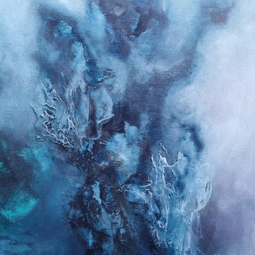 Details of blue abstract acrylic painting.