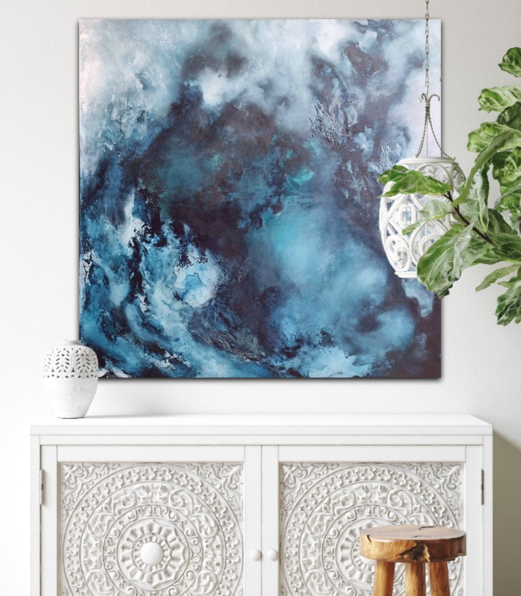 Calming Storm - Large canvas blue abstract art