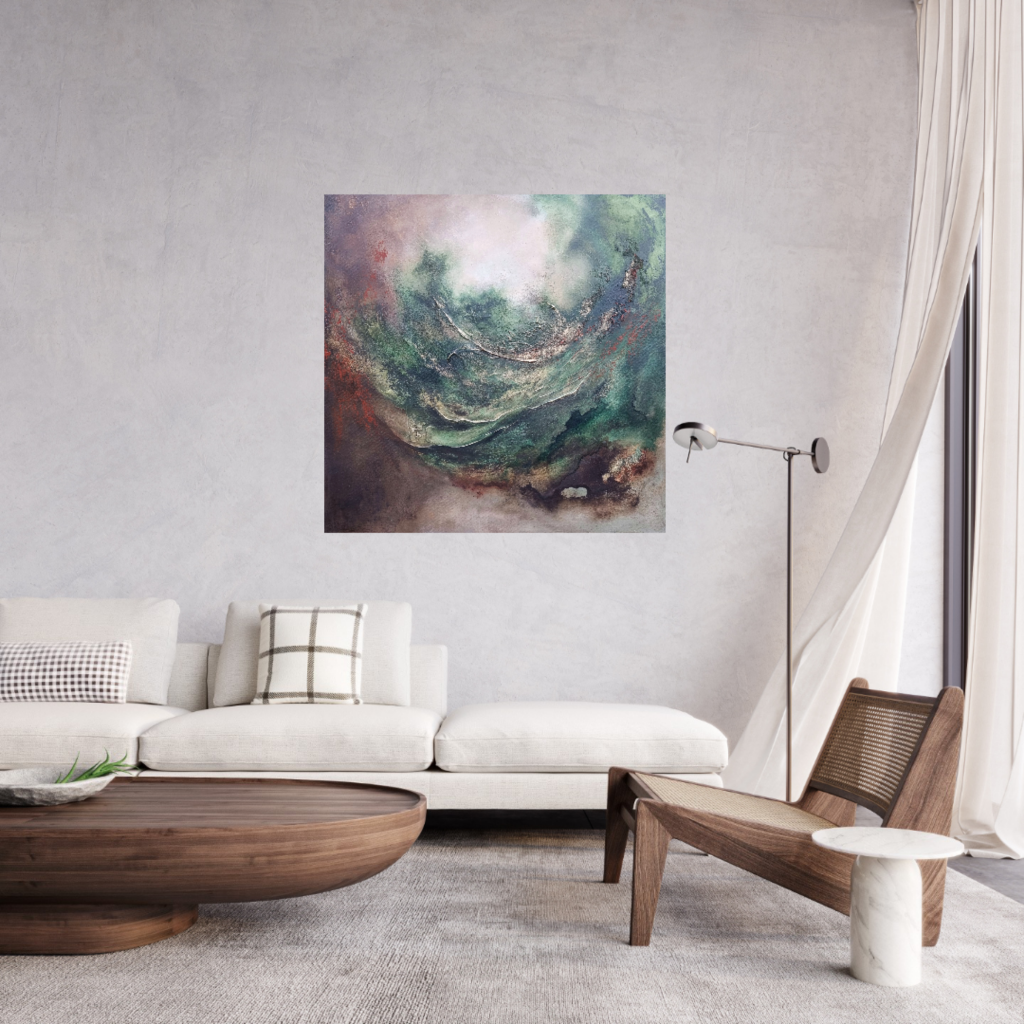 Sacred Forest - Green brown abstract painting