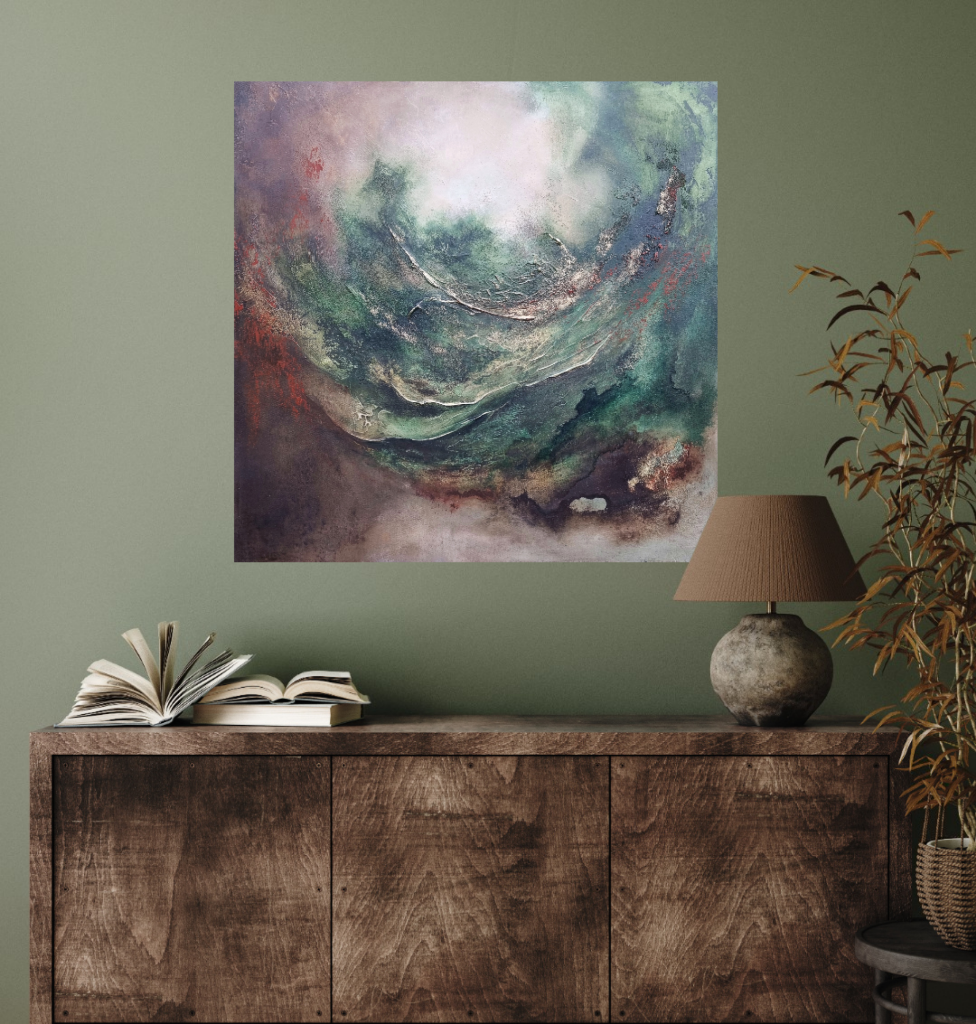 Sacred Forest - Green brown abstract painting