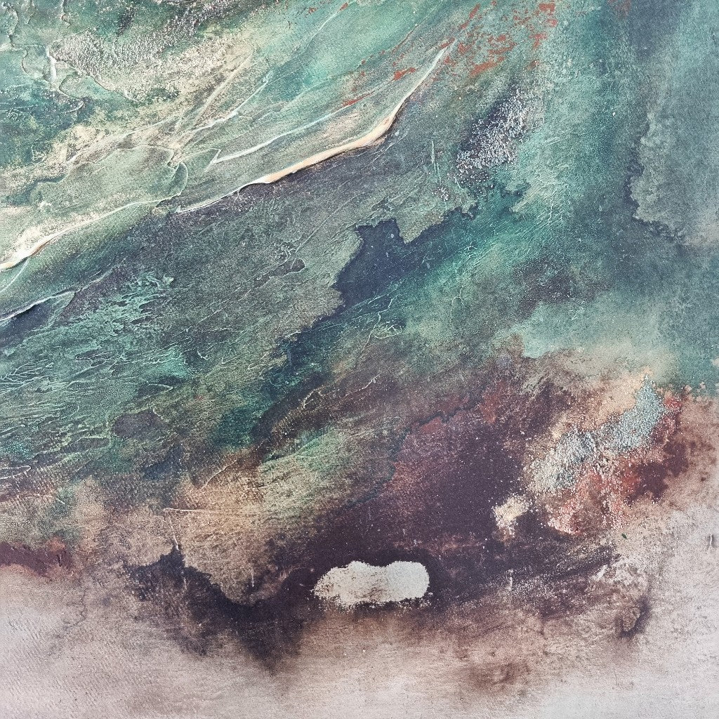 Sacred Forest - Green brown abstract painting