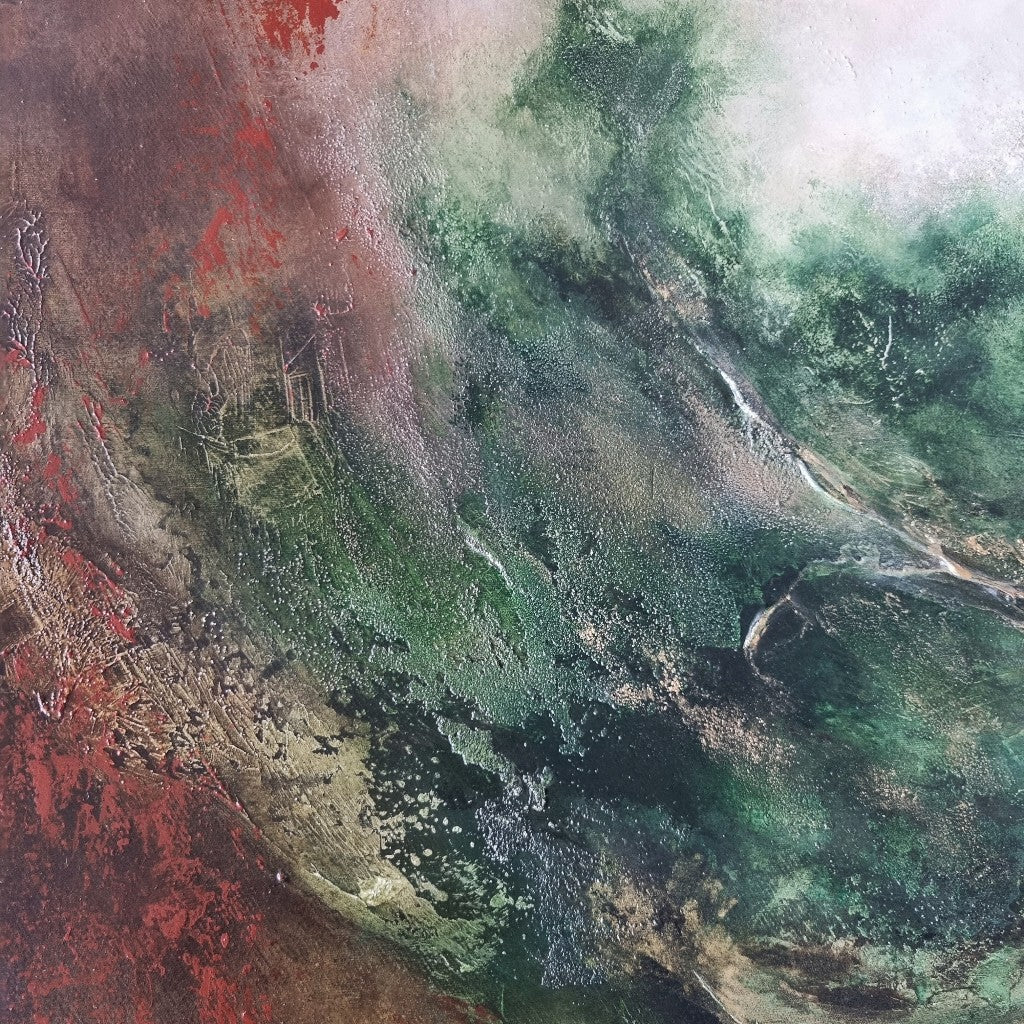 Sacred Forest - Green brown abstract painting