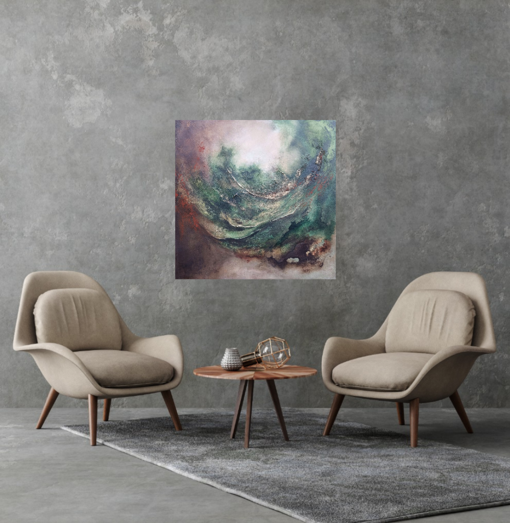 Sacred Forest - Green brown abstract painting