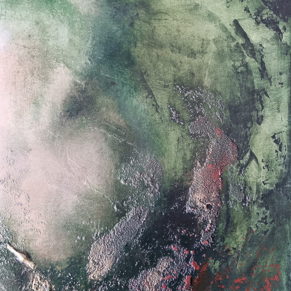 Sacred Forest - Green brown abstract painting
