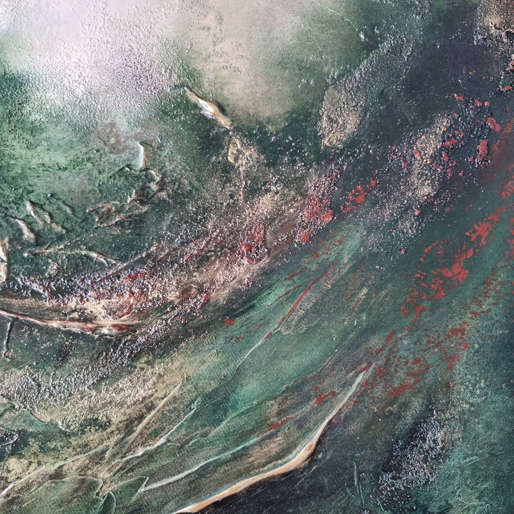 Sacred Forest - Green brown abstract painting