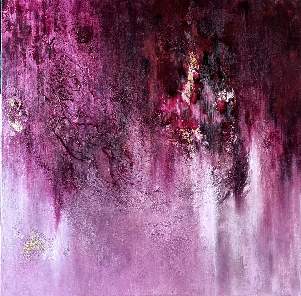 Pink magenta abstract painting titled Loved You Before I Knew You, symbolizing motherhood and love.