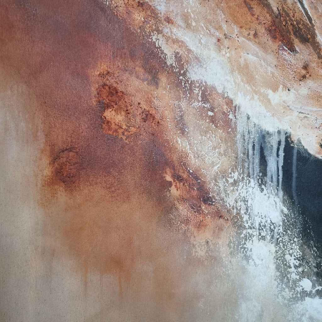 Detail of an abstract acrylic painting with warm autumn colors.