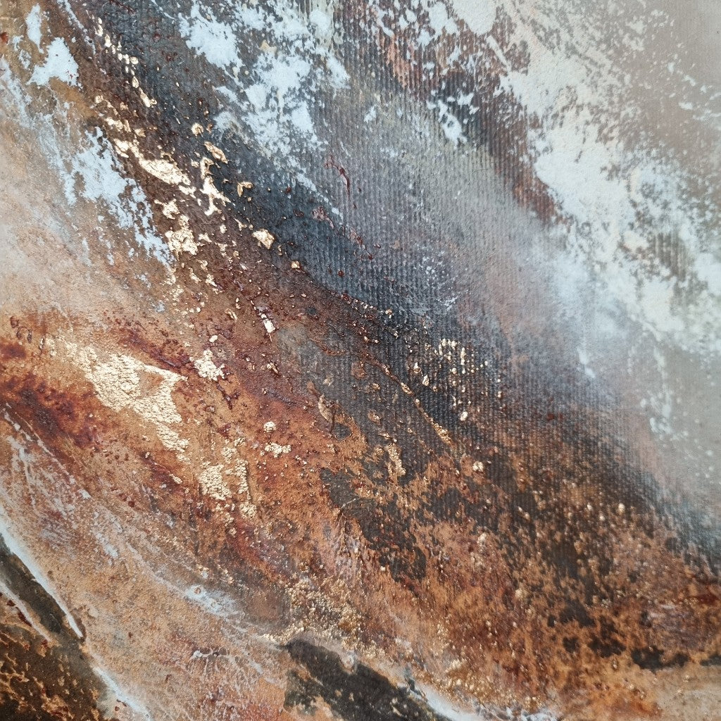 Detail of an abstract acrylic painting with warm autumn colors. Textured art on canvas.