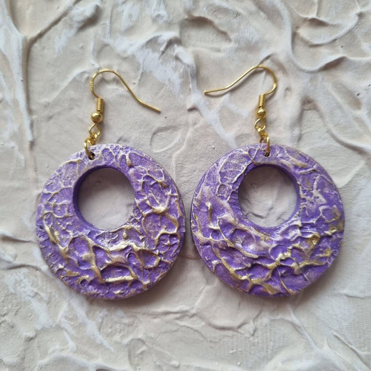 Textured Round Earring - Lilac and Gold