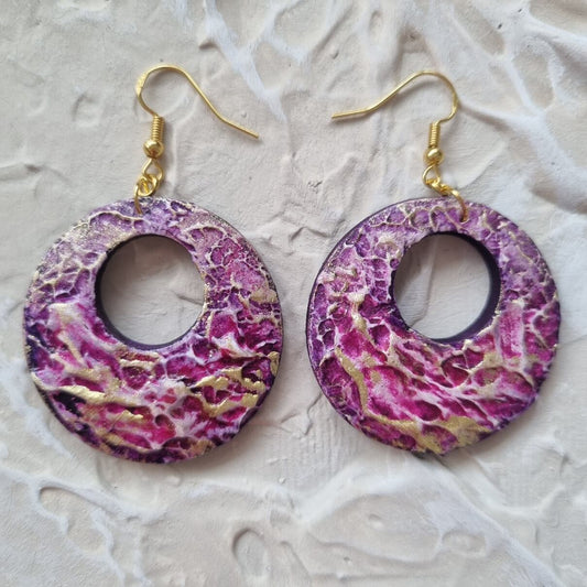 Textured Round Earring - Violet, Magenta and Gold