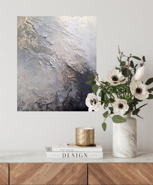 Skywhisper - Small textured abstract art with neutral tones