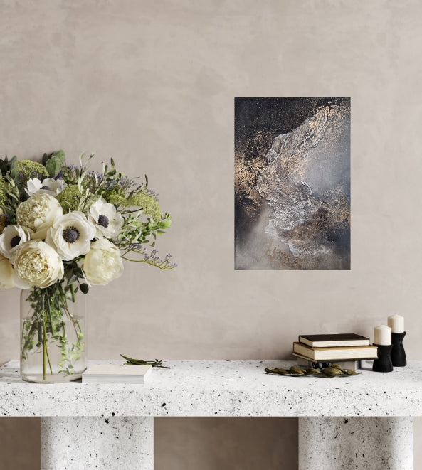 Small elegant textured painting in a luxury home.