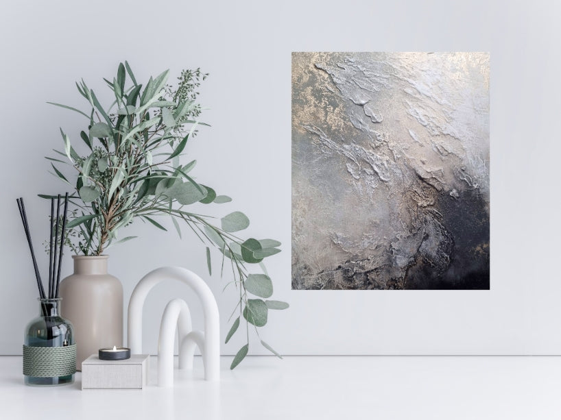 Skywhisper - Small textured abstract art with neutral tones