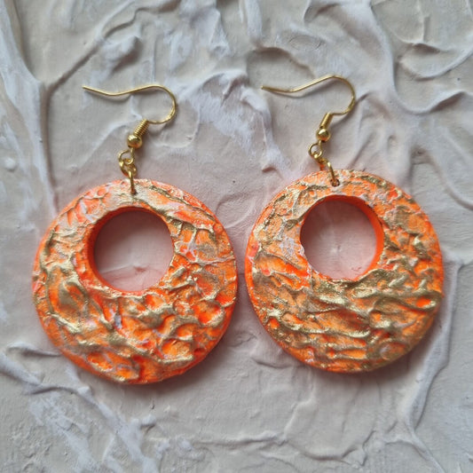 Textured Round Earring - Orange and Gold