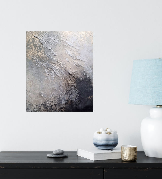 Skywhisper - Small textured abstract art with neutral tones