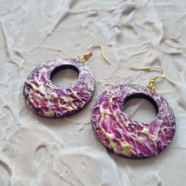 Textured Round Earring - Violet, Magenta and Gold